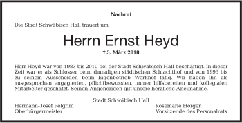Traueranzeige von Ernst Heyd von Haller Tagblatt