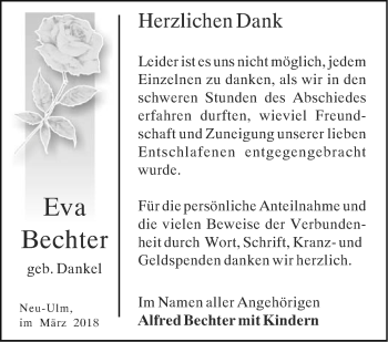 Traueranzeige von Eva Bechter von SÜDWEST PRESSE Ausgabe Ulm/Neu-Ulm