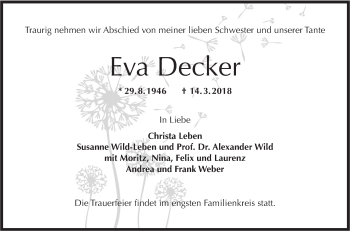 Traueranzeige von Eva Decker von Hohenloher Tagblatt