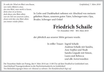 Traueranzeige von Friedrich Schaile von Haller Tagblatt