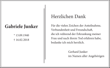 Traueranzeige von Gabriele Junker von Haller Tagblatt