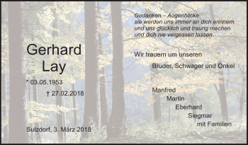 Traueranzeige von Gerhard Lay von Haller Tagblatt