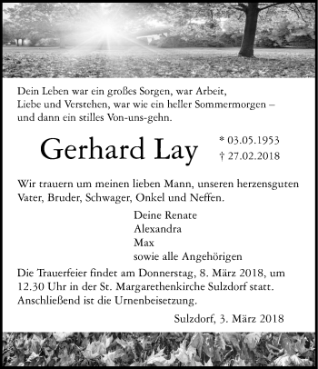 Traueranzeige von Gerhard Lay von Haller Tagblatt