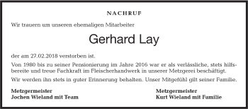 Traueranzeige von Gerhard Lay von Haller Tagblatt