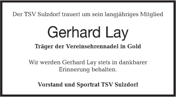 Traueranzeige von Gerhard Lay von Haller Tagblatt
