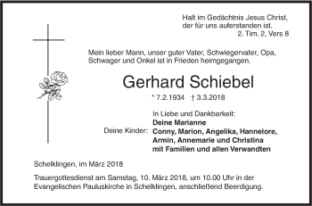 Traueranzeige von Gerhard Schiebel von Ehinger Tagblatt