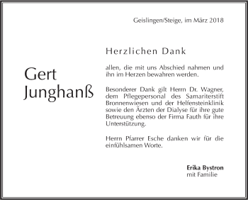 Traueranzeige von Gert Junghanß von Geislinger Zeitung