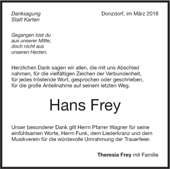 Traueranzeige von Hans Frey von NWZ Neue Württembergische Zeitung