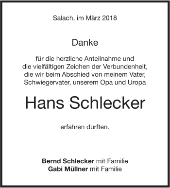 Traueranzeige von Hans Schlecker von NWZ Neue Württembergische Zeitung
