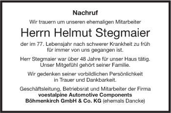 Traueranzeige von Helmut Stegmaier von NWZ Neue Württembergische Zeitung