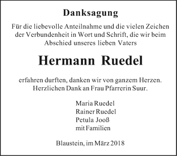 Traueranzeige von Hermann Ruedel von SÜDWEST PRESSE Ausgabe Ulm/Neu-Ulm