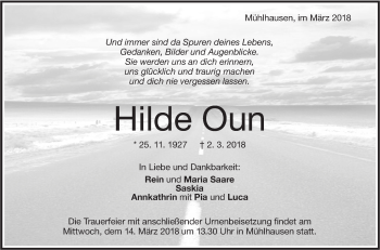 Traueranzeige von Hilde Oun von Geislinger Zeitung