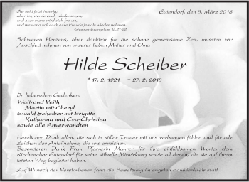 Traueranzeige von Hilde Scheiber von Rundschau Gaildorf