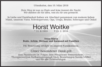 Traueranzeige von Horst Woitke von Haller Tagblatt