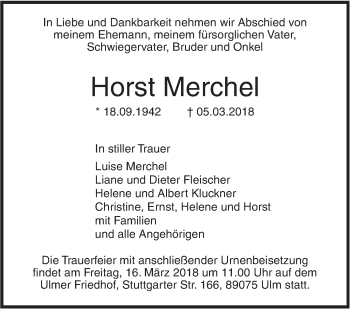 Traueranzeige von Horst Heinrich Merchel von SÜDWEST PRESSE Ausgabe Ulm/Neu-Ulm