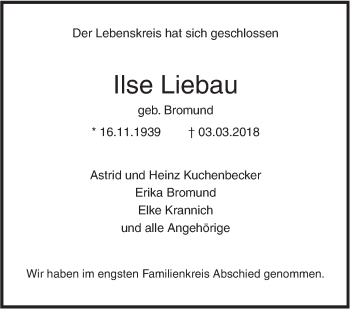 Traueranzeige von Ilse Liebau von SÜDWEST PRESSE Ausgabe Ulm/Neu-Ulm