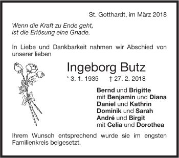 Traueranzeige von Ingeborg Butz von NWZ Neue Württembergische Zeitung