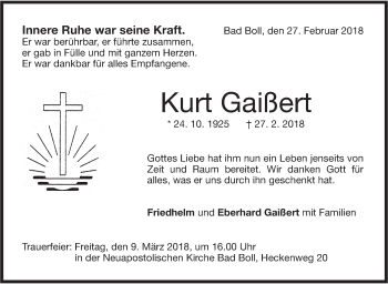 Traueranzeige von Kurt Gaißert von NWZ Neue Württembergische Zeitung