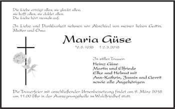 Traueranzeige von Maria Güse von Haller Tagblatt