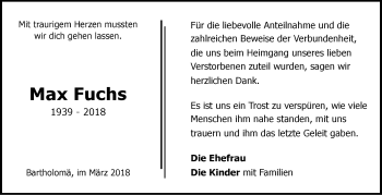 Traueranzeige von Max Fuchs von Geislinger Zeitung