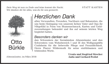 Traueranzeige von Otto Bürkle von Hohenloher Tagblatt