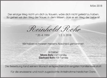 Traueranzeige von Reinhold Rohr von NWZ Neue Württembergische Zeitung