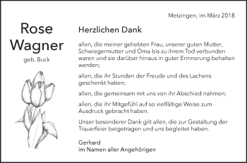 Traueranzeige von Rose Wagner von Metzinger-Uracher Volksblatt