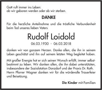 Traueranzeige von Rudolf Loidold von NWZ Neue Württembergische Zeitung/Geislinger Zeitung