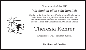 Traueranzeige von Theresia Kehrer von Rundschau Gaildorf