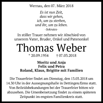 Traueranzeige von Thomas Weber von Metzinger-Uracher Volksblatt
