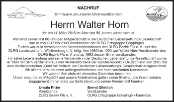 Traueranzeige von Walter Horn von NWZ Neue Württembergische Zeitung/Geislinger Zeitung