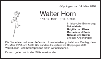 Traueranzeige von Walter Horn von NWZ Neue Württembergische Zeitung