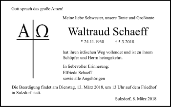 Traueranzeige von Waltraud Schaeff von Haller Tagblatt