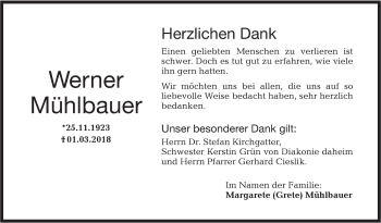 Traueranzeige von Werner Mühlbauer von Haller Tagblatt