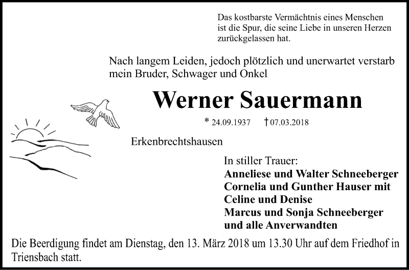  Traueranzeige für Werner Sauermann vom 10.03.2018 aus Hohenloher Tagblatt
