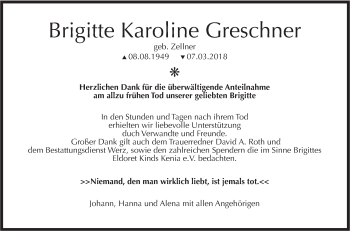 Traueranzeige von Brigitte Karoline Greschner von Metzinger-Uracher Volksblatt