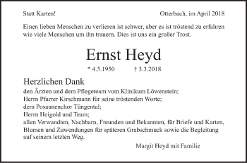 Traueranzeige von Ernst Heyd von Haller Tagblatt