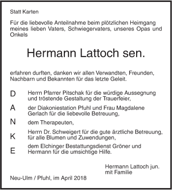 Traueranzeige von Hermann Lattoch von SÜDWEST PRESSE Ausgabe Ulm/Neu-Ulm