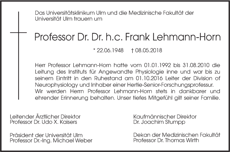  Traueranzeige für Frank Lehmann-Horn vom 17.05.2018 aus SÜDWEST PRESSE Ausgabe Ulm/Neu-Ulm