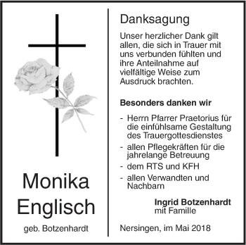 Traueranzeigen Von Monika Englisch Sudwest Presse Trauer