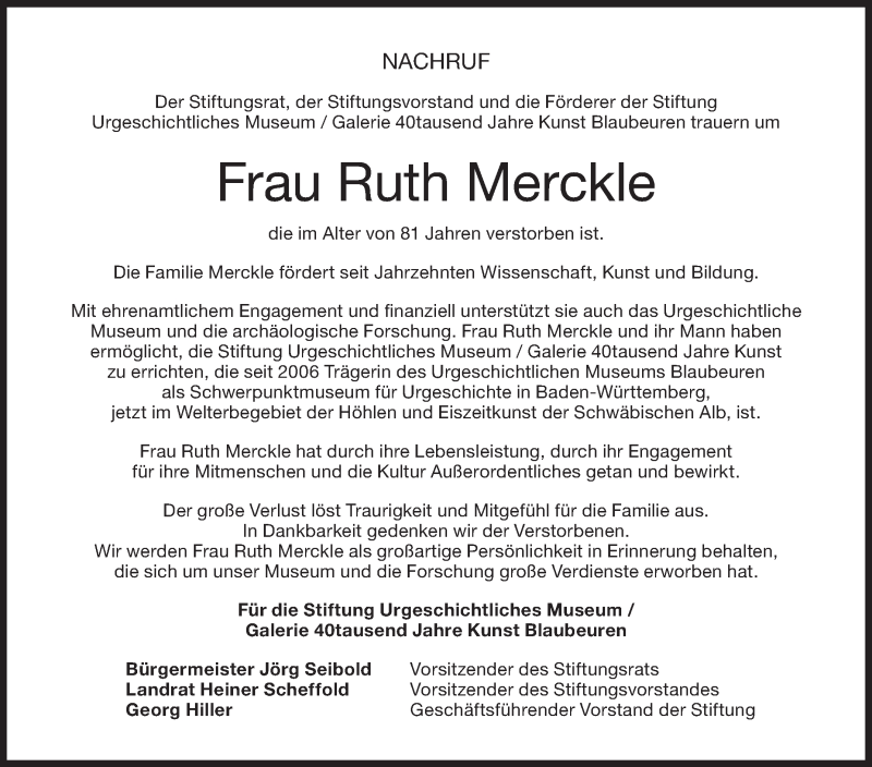 Traueranzeige für Ruth Merckle vom 04.05.2018 aus SÜDWEST PRESSE Ausgabe Ulm/Neu-Ulm