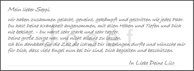  Traueranzeige für Seppi,  vom 30.05.2018 aus Hohenzollerische Zeitung