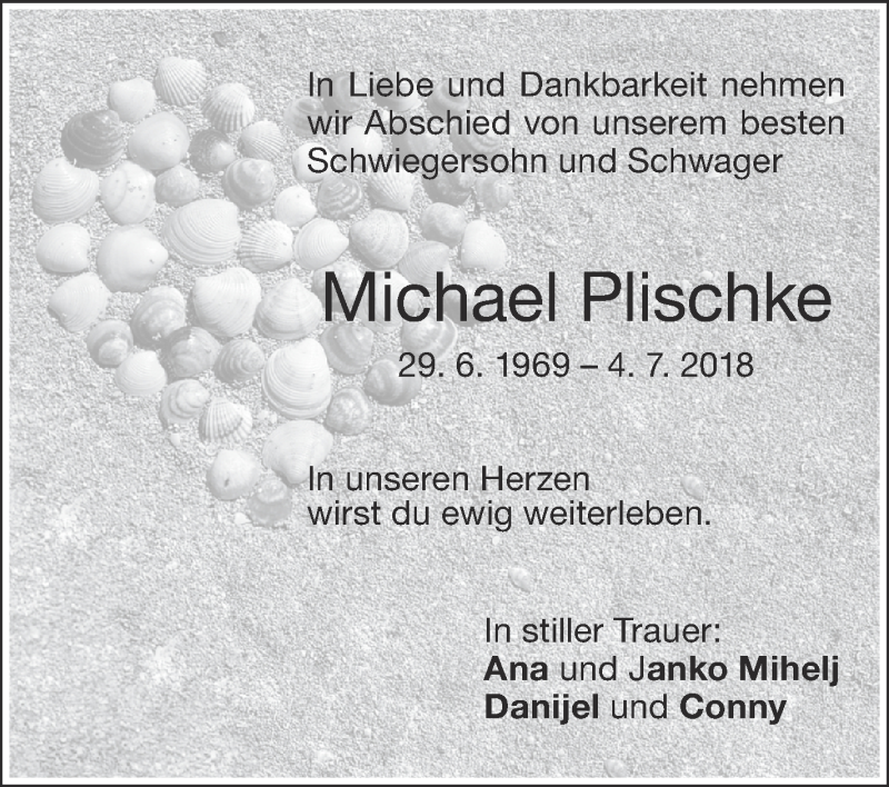  Traueranzeige für Michael Plischke vom 07.07.2018 aus NWZ Neue Württembergische Zeitung