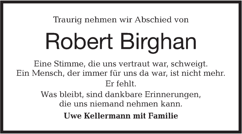  Traueranzeige für Robert Birghan vom 19.07.2018 aus Hohenloher Tagblatt