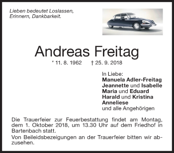 Traueranzeige von Andreas Freitag von NWZ Neue Württembergische Zeitung
