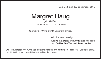 Traueranzeige von Margret Haug von NWZ Neue Württembergische Zeitung