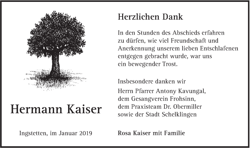  Traueranzeige für Hermann Kaiser vom 17.01.2019 aus Metzinger-Uracher Volksblatt