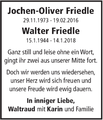 Traueranzeige von Jochen-Oliver Friedle von NWZ Neue Württembergische Zeitung