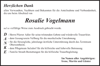 Traueranzeige von Rosalie Vogelmann von Haller Tagblatt
