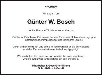 Traueranzeige von Günter W. Bosch von NWZ Neue Württembergische Zeitung